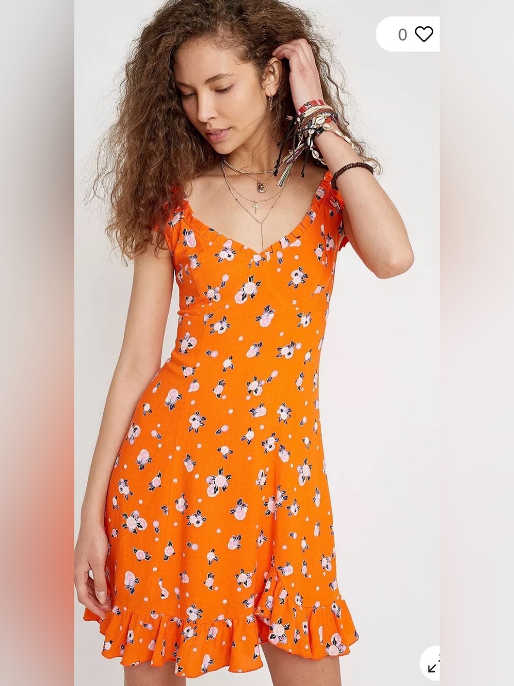 Free People Orange Floral Mini summer Dress lightweight size large 87% viscose